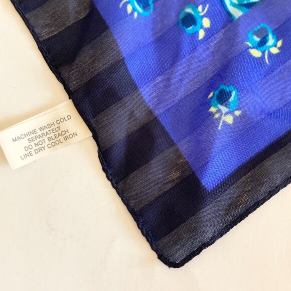 Vintage Blue Roses Rose Flower Scarf Floral 20 X 20" Made in Italy Chiffon Green - Picture 14 of 16